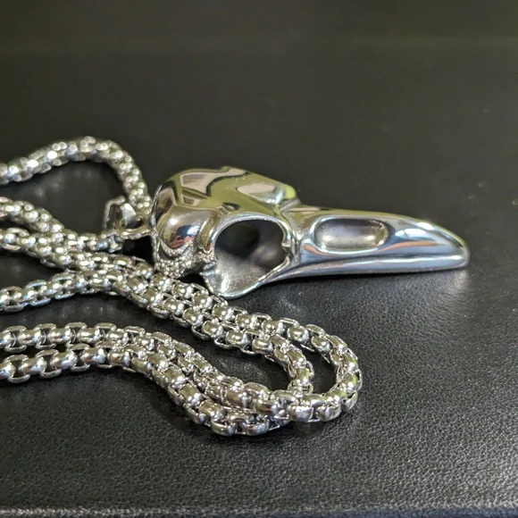 Raven Skull Necklace Stainless Steel Goth Grunge Punk - Picture 3 of 5